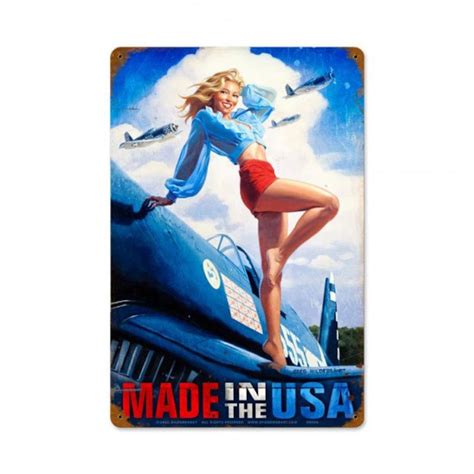 Made In The Usa Patriotic Pin Up Girl Art On Metal Sign Etsy