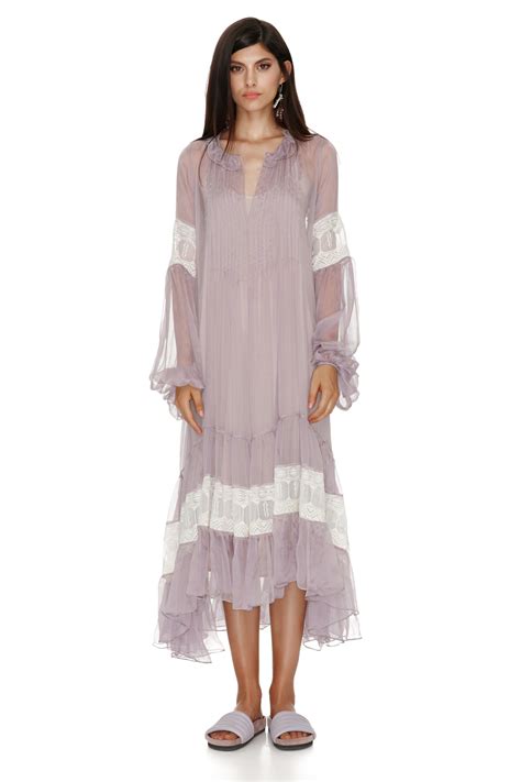 Lavender Silk Chiffon Midi Dress Pnk Casual