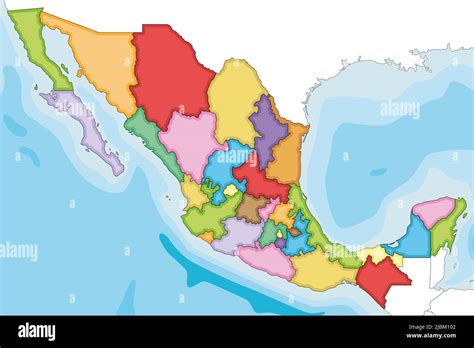 Vector Mapa En Blanco Ilustrado De México Con Regiones O Estados Y