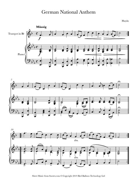 Franz Josef Haydn Deutschlandlied German National Anthem Sheet