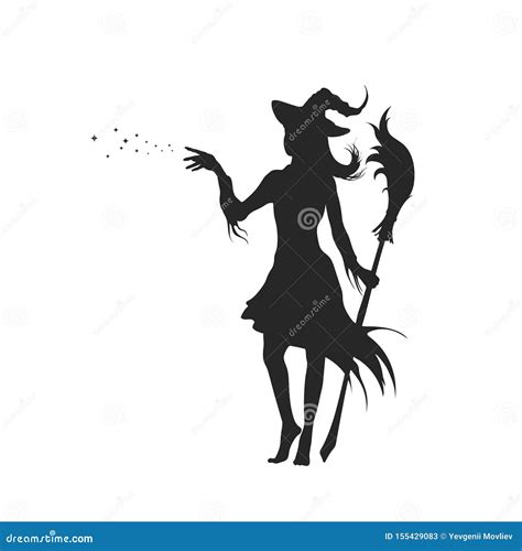 Black Silhouette Of Witch With Hat Halloween Party Isolated Image Of