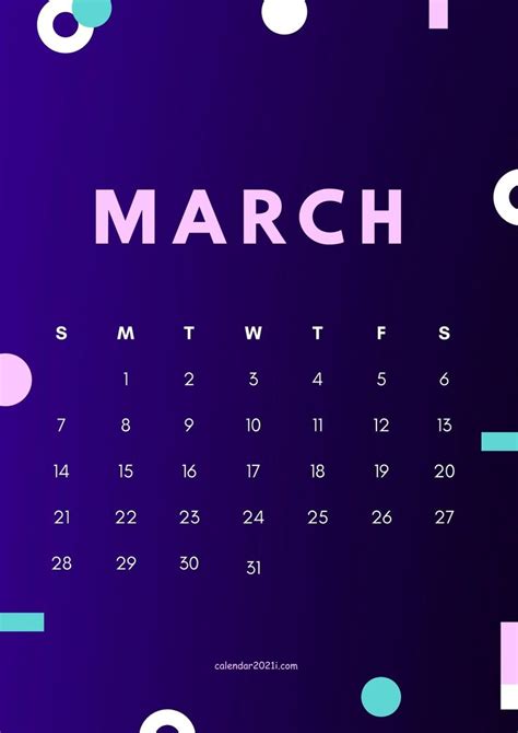 Bevor ein kalender zu papier geht, befüllen sie ihn mit den gewünschten ereignissen wie geburtstagen. Cute March 2021 calendar design theme layout free download ...