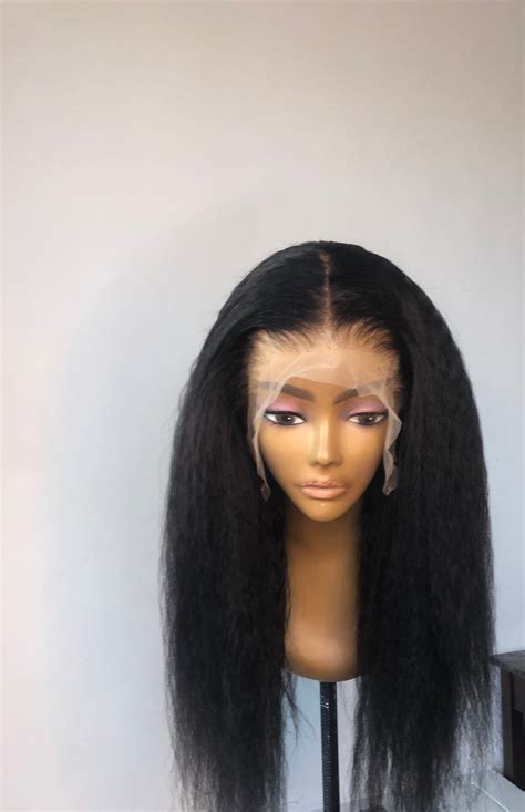 kinky straight virgin hair lace frontal wig pre plucked 13x4 etsy