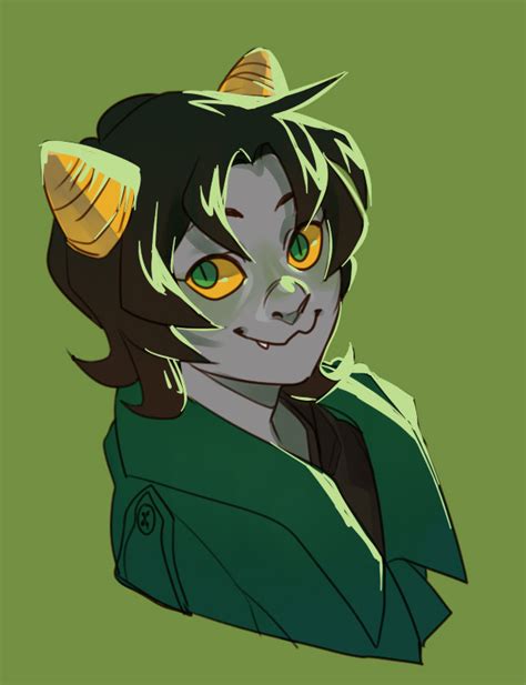 A Drawing Of A Woman With Green Eyes And Cat Ears Wearing A Green Shirt