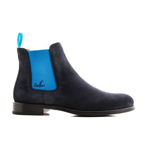 Wie stylst du chelsea boots im office? Serfan Chelsea Boot Damen Wildleder Blau Blau