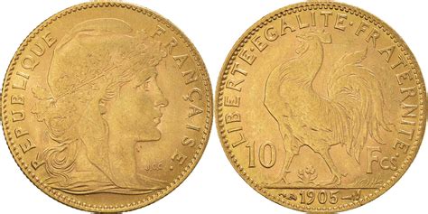France 10 Francs 1905 Paris Coin Marianne Paris Gold Km846 Au50