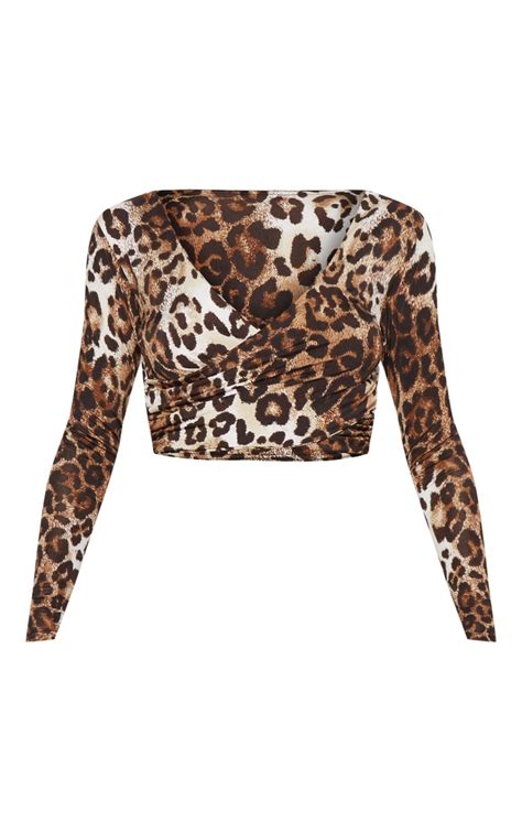 tan leopard print wrap top prettylittlething aus