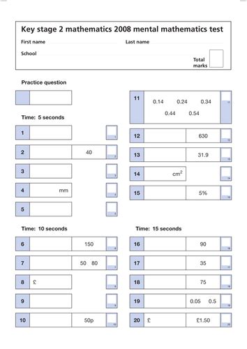 Complete Set Of 2008 Maths Sats Papers Teaching Resources