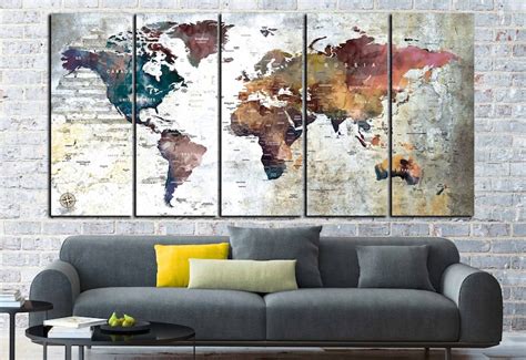 Large World Map Canvas Panelsworld Map Wall Artworld Map Etsy