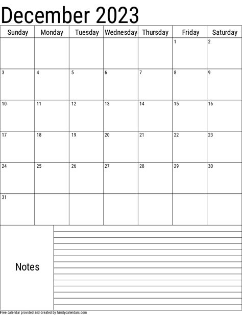 December 2023 Calendar Handy Calendars
