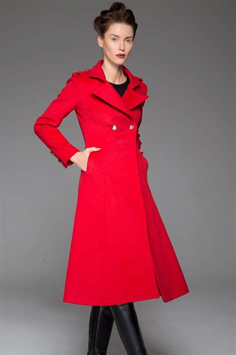 Red Winter Coat Warm Elegant Long Double Breated Fitted