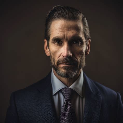 Noviolart Portrait Handsome 40 Year Old Man Narrow Face Thin Brown Hair Wearing A Suit Jacket