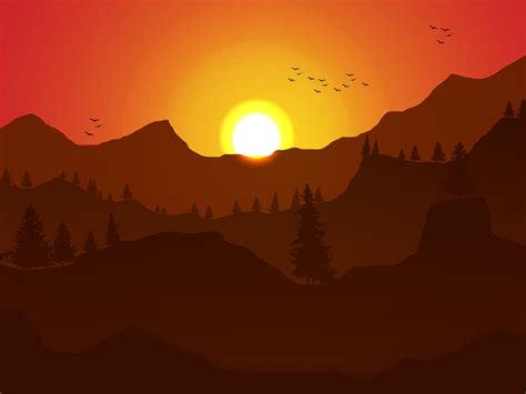 Mountain Landscape Sunset Vector Illustration By Otnavicky On Dribbble