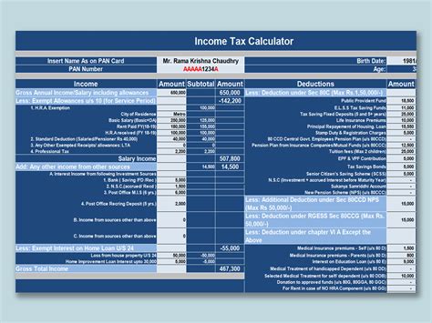 Excel Of Income Tax Calculator Xlsx Wps Free Templates