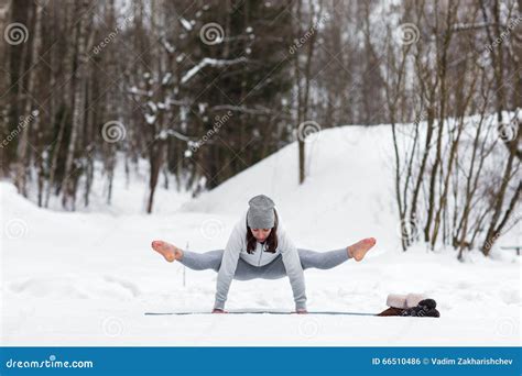 Winter Yoga Session In Beautiful Place Stock Photo Image Of Outdoor