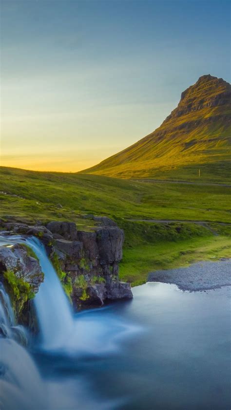 Waterfall And Landscape Kirkjufell Mountain Snæfellsnes
