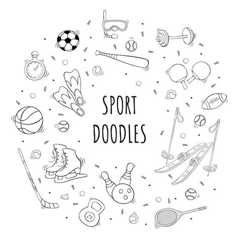 Premium Vector Hand Drawn Sport Equipment Icon Set In Doodle Style