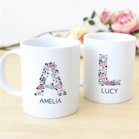 Floral Initial Personalised Mug Set By Chips Sprinkles Mugs Personalized Mugs Gifts In A Mug