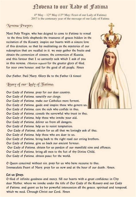 Novena To Our Lady Of Fatima Starts May 5th Novena Prayers Catholic