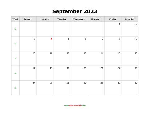 Download September 2023 Blank Calendar Horizontal