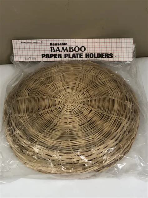 NEW LOT 4 Vintage Bamboo Wicker Rattan Paper Plate Holders Camping