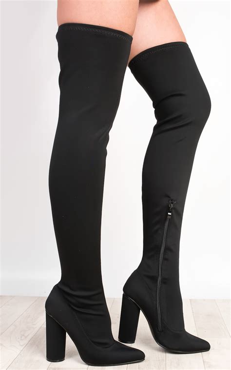 Lexzy Stretch Thigh High Boots In Black Ikrush