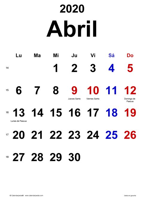 Calendario Abril 2020 Calendarpedia