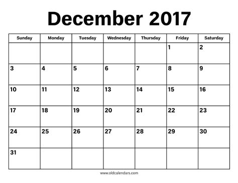 December 2017 Calendar Printable Old Calendars