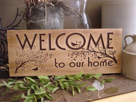 18 X 7 Carved Wooden Welcome Sign Nature Inspired Bird And Tree Branch