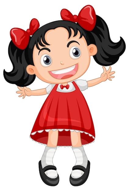 free vector little cute girl in red dress