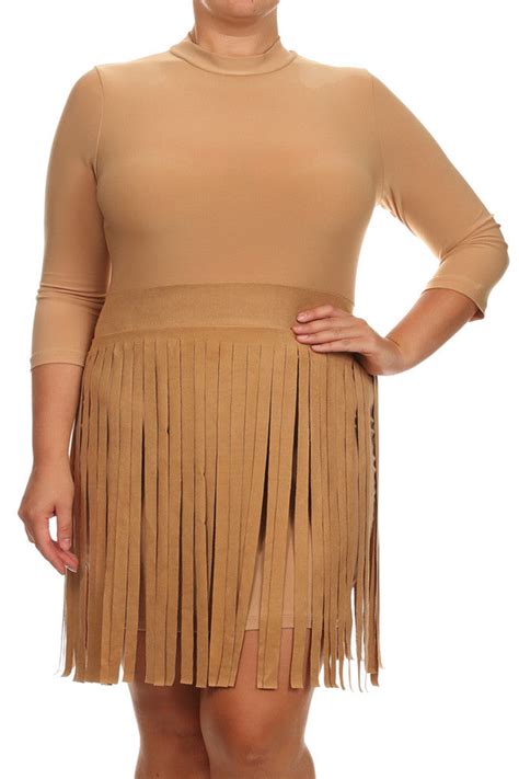 plus size suede fringe skirt tan dress plussizefix