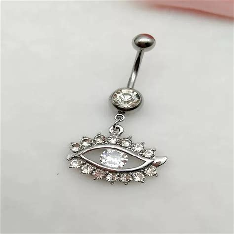 New Lucky Eyes Dangle Belly Button Rings Sexy Crystal Double Piercing Barbell Surgical Steel