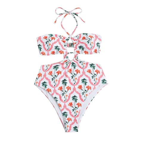 Swimsuits For Womens Tummy Control Bikini Floral Print Flowers Neck Tie