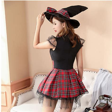 Sexy Female Magician Fake Two Pieces Checkered Dress Adult Cosplay Costume N20855