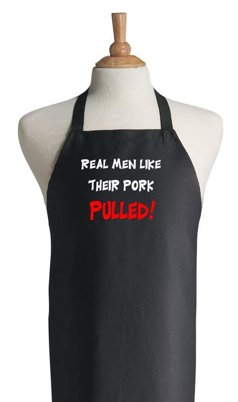 Funny Bbq Apron Real Men Like Their Pork Pulled Black Aprons Etsy Aprons For Men Grill