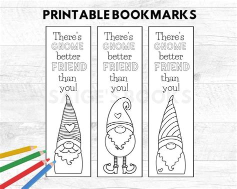 Printable Gnome Bookmark Gnome Valentine Cards Coloring ...