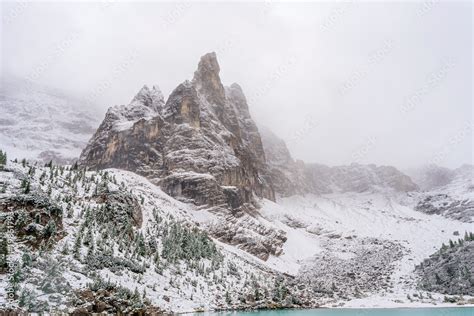 The Mountain Lake Lago Di Sorapiss In Dolomite Alps Italy With