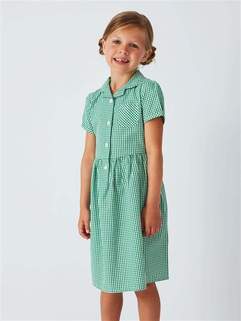 John Lewis School Belted Gingham Checked Summer Dress Green Mid At