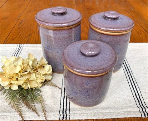 Pottery Canister Set Of 3 Handmade Stoneware Lidded Jars Etsy