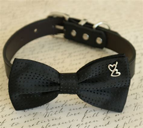 Black Dog Bow Tie Bow Attached To Dog Collar Heart Charm Etsy