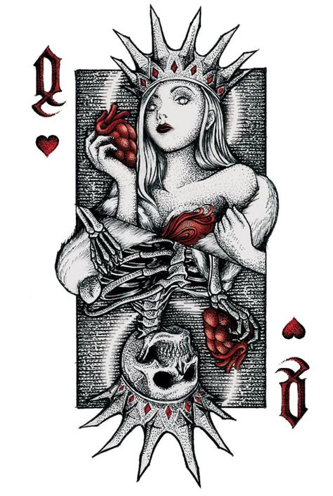 Queen Of Hearts Skulls Drawing Dark Art Drawings Tattoo Design