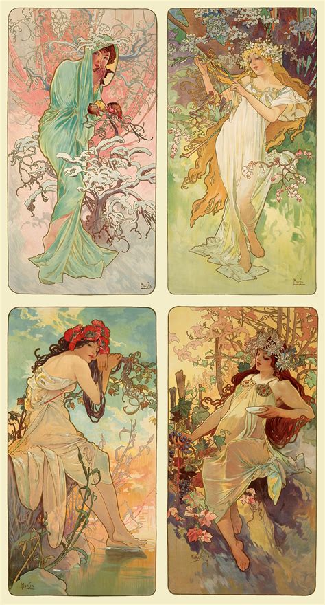 The Seasons By Alfons Mucha 1896 Puppies And Flowers