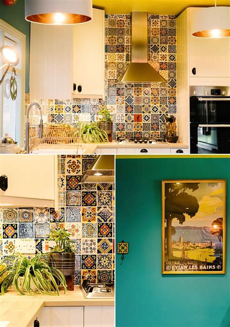 Eclectic Warm Cosy Blue Yellow Mexican Tiles Retro Vintage Kitchen Lily