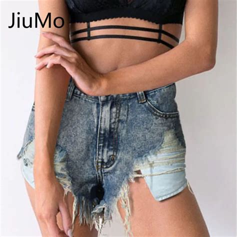 jiumo new 2017 summer vintage hole fringe denim shorts women casual pocket jeans shorts high