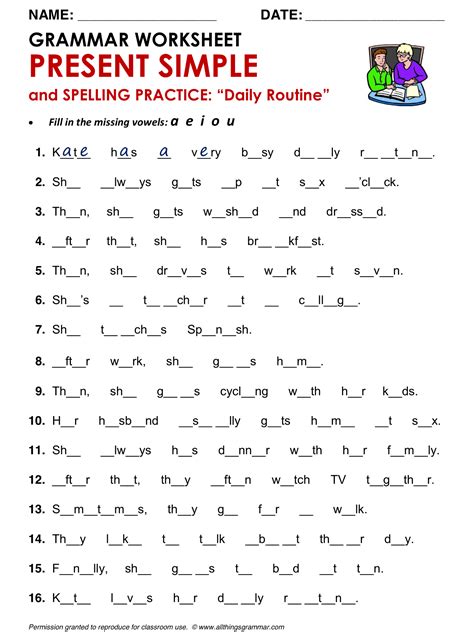 English Grammar Present Simple And Spelling Practice ‘daily Routine