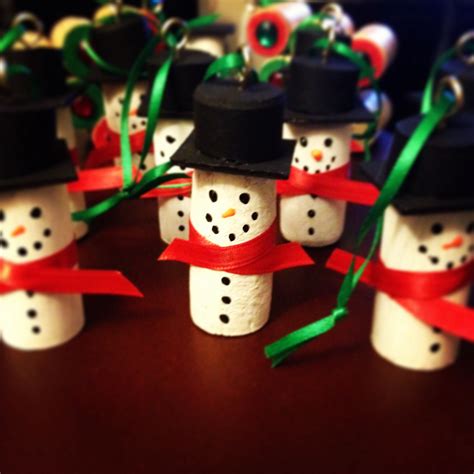 Snowman Cork Ornaments Made Using Wine Corks Craft Paint Puffy Paint