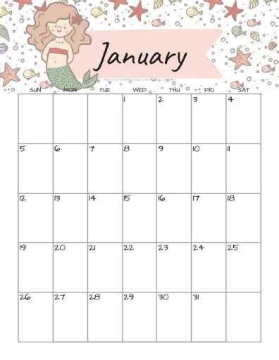 2023 Free Printable Little Mermaid Calendar Cute Freebies For You