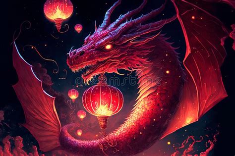 Chinese New Year Festival With Dragon Chinese Dragon Digital Art Stock