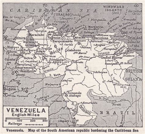 Vintage Map Of Venezuela 1930s Stock Illustration Illustration Of