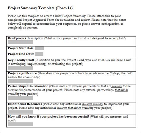 Project Summary Template Word Doctemplates Bank Home Com